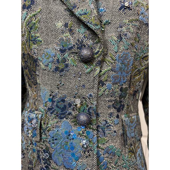 Lovely by Mitchell Gross Women's Blue Floral Tweed Embellished Blazer Size 6 NWT - Picture 4 of 10
